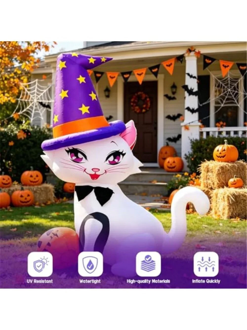 Halloween Inflatable Decoration 6FT Cat with Pumpkin for Harvest Decorations